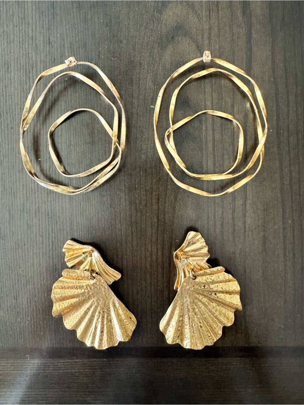 Zara Metallic Gold Shell Drop and Textured Wavy Hoop Earring Set